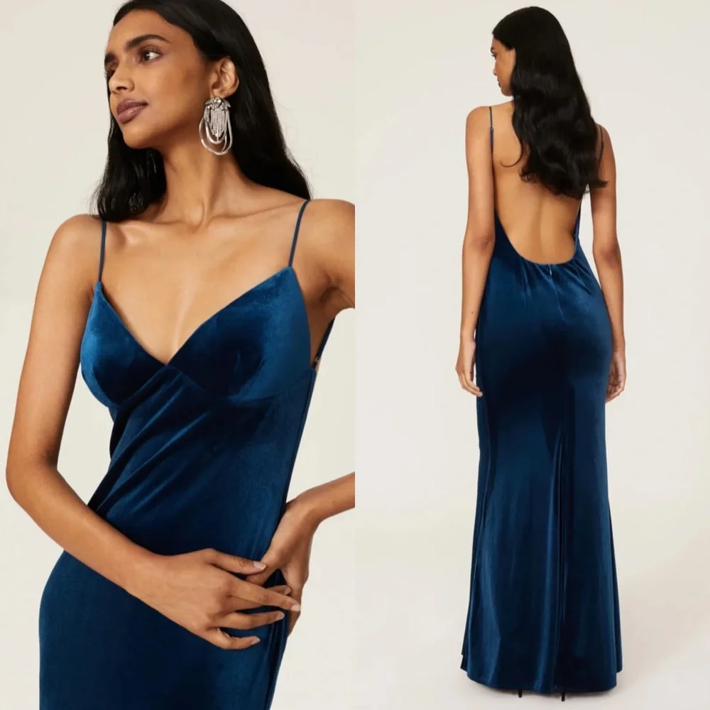 Katie May Ariel Velvet Gown Maxi Dress in Navy Blue Size XL - Picture 3 of 11